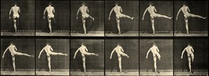 Bailarín de ballet masculino desnudo, Primera acción de ballet, levantando la pierna derecha (Placa 369) c.1887